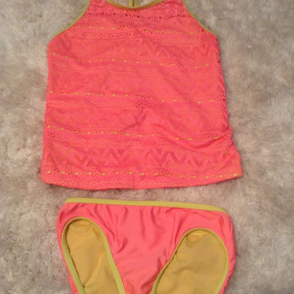 Pink and yellow girls bathing suit